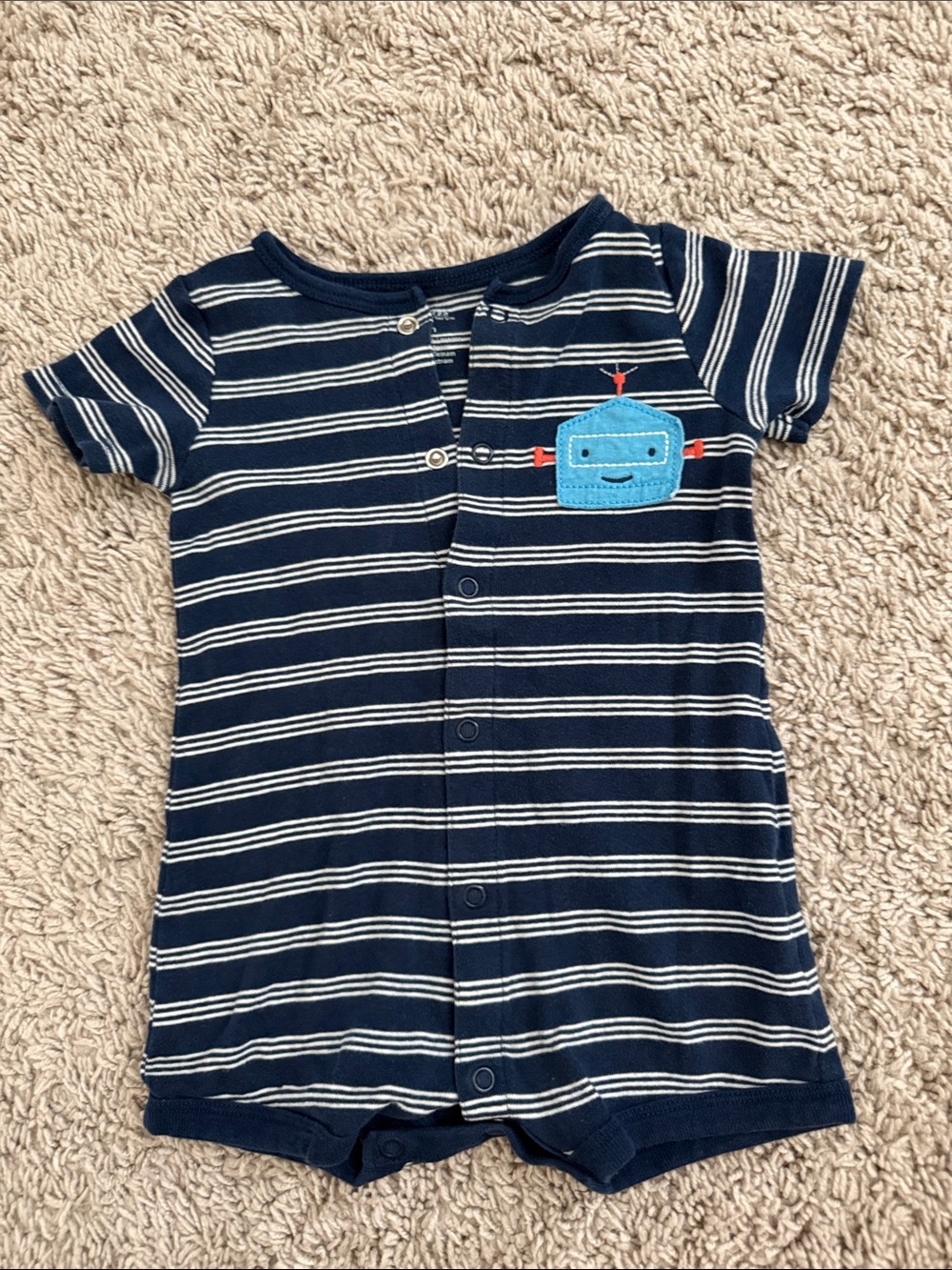 Carter's Navy and White Striped Baby Onesie with Robot Patch